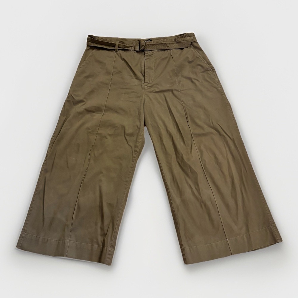 Lauren Ralph Lauren Pants Brienda Cropped‎ Wide Leg D-Ring Belt Women's 12 Green